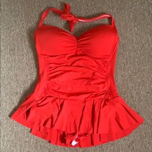 Chaps Halter Flared One Piece Bathing Suit